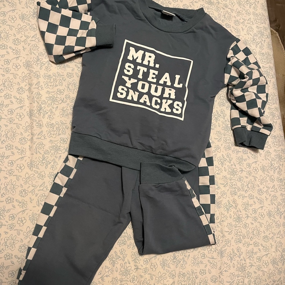 Blue Checkered Kids Sweatshirt and Pants Set